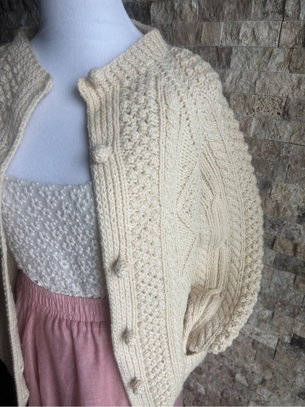 Cream Cable-Knit Button Cardigan Sweater - Women's - Picture 3 of 6
